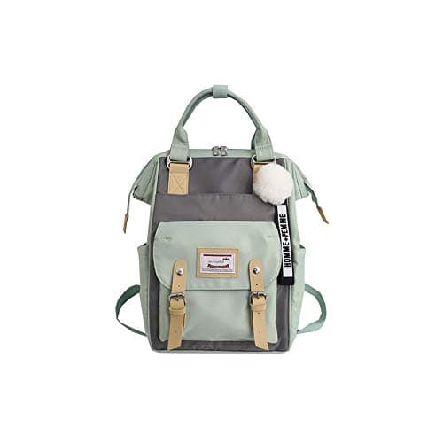 Sac à dos kaki et vert avec pompon look vintage et casual