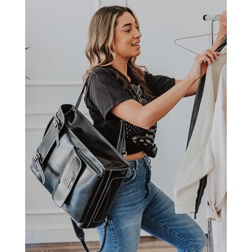 Sac à dos noir en simili cuir pour lycéenne