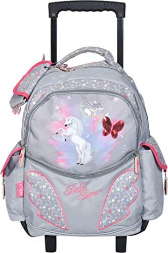 Sac à dos trolley cheval Bella Sara gris et rose pour l'école