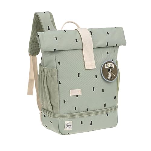 LÄSSIG Sac à dos pour l'école maternelle Sac à dos Rolltop avec sangle de poitrine hydrofuge, 11 litres/Mini Rolltop Backpack Happy Prints Olive