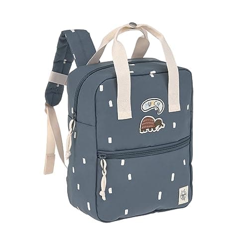 Sac à dos enfant bleu marine motifs blancs bretelles beiges