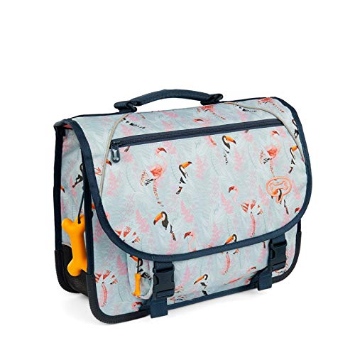 Cartable Fille CP Stones et Bones, bleu avec imprimé tropical oiseaux, 38 cm