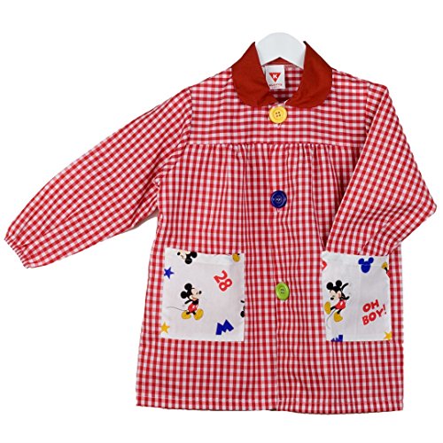 Blouse tablier de peinture pour l'école maternelle avec Mickey et imprimé vichy rouge, en coton et polyester, Klottz