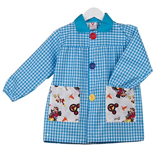 Blouse tablier de peinture pour l'école maternelle avec Mickey et imprimé vichy Bleu, en coton et polyester, Klottz