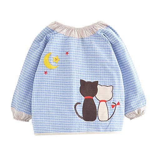 Tablier bébé ou enfant en coton bleu avec chats