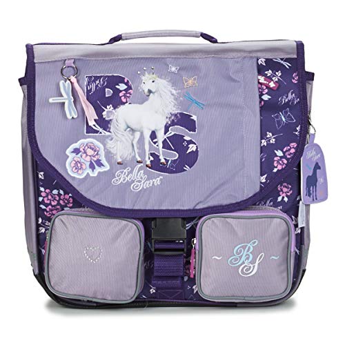 Cartable cheval Bella Sara mauve format traditionnel avec poches et bretelles confortables 38 cm