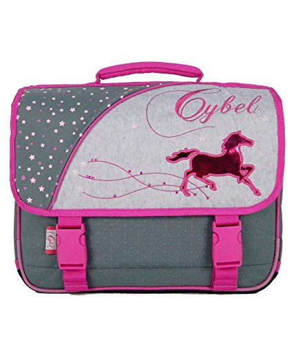 Cartable cheval Cybel gris et rose 38 cm (CP ou CE)