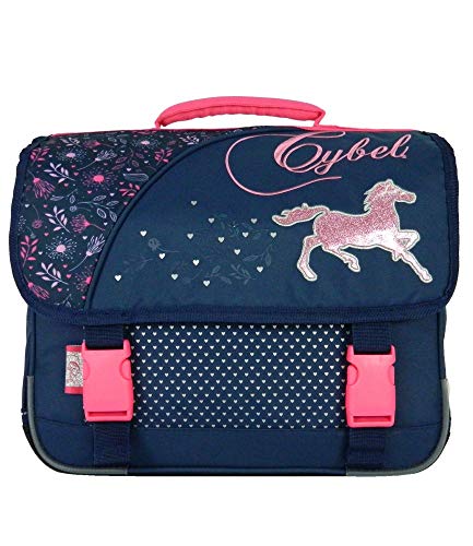 Cartable cheval Cybel Bagtrotter marine et rose, 38 cm