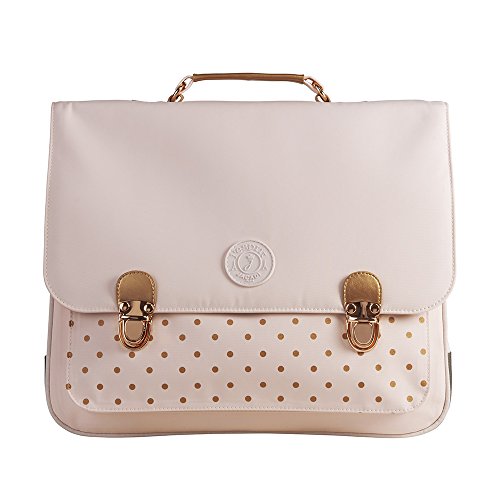 Cartable fille CP Jacadi  35 cm Rose pale à petits pois or avec fermoirs dorés