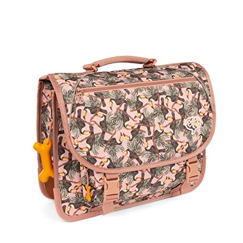 Cartable Fille CP Stones et Bones, rose avec imprimé oiseaux toucans, 38 cm