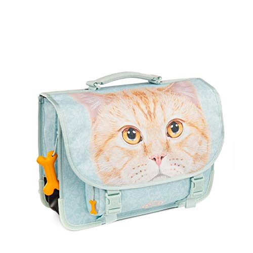 Cartable Fille CP Stones et Bones, bleu pale avec chat, 38 cm