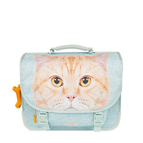 Cartable Fille CP Stones et Bones, bleu pale avec chat