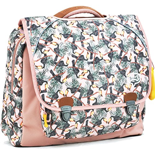 Cartable Fille CP rose Stones et Bones imprimé Toucans