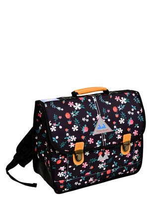 Cartable fille CP Poids plume 38 cm imprimé liberty fleurs noir, fermoirs tuck