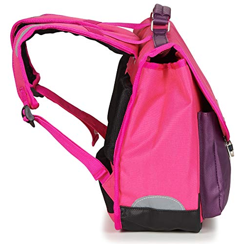 Bretelles ergonomiques et dossier rembourré pour ce cartable aux couleurs roses très girly Oberthur