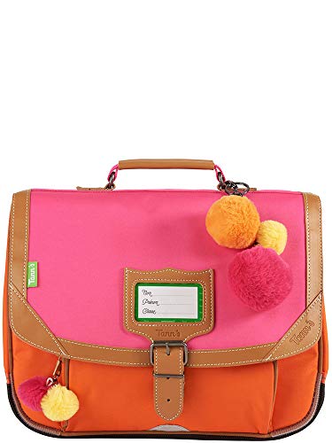 Cartable rose et orange avec pompons pour fille de CP Tann's Fantaisie