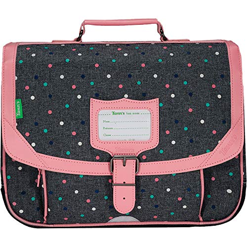 Cartable Fille CP  petits pois  Tann's 35 cm gris chiné et rose