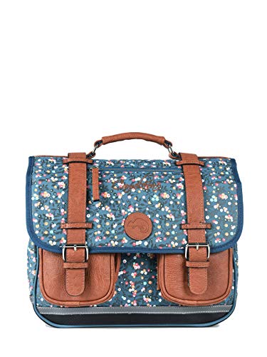 Look rétro du cartable fille CP Caméléon bleu liberty fleuri