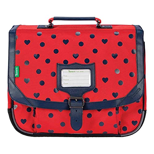 Cartable fille CP Tann's 35 cm  à gros pois bleu et coeurs marine et rouge