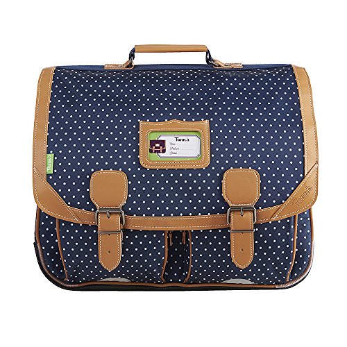 Cartable Vintage Primaire CM1 ou CM2 Fille,Tann's, Marine à pois avec 2 poches avant