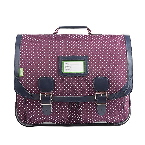 Cartable Vintage Primaire CM1 ou CM2 Fille,Tann's, Prune et Marine à pois avec 2 poches avant