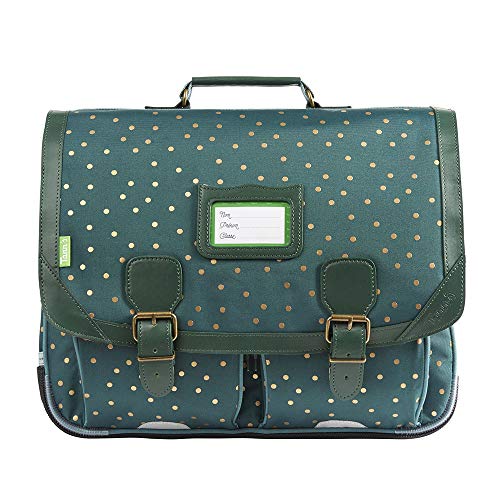 Cartable Oldschool Primaire CM1 ou CM2 Fille, Tann's, vert à pois