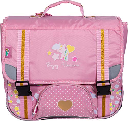 Cartable rose bonbon, avec Licorne 38 cm , 2 compartiments