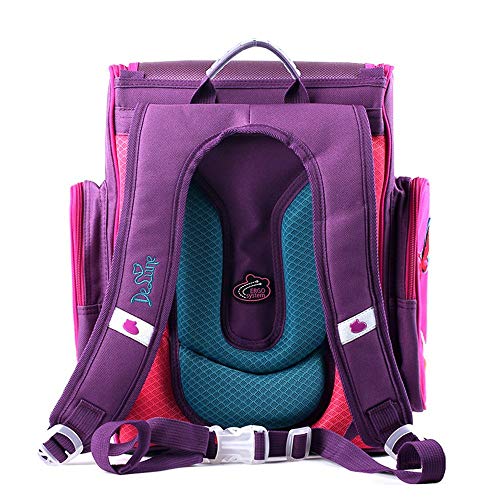 Cartable rose format sac à dos rose et violet, Delune avec porte clé poupée et bretelles ergonomiques