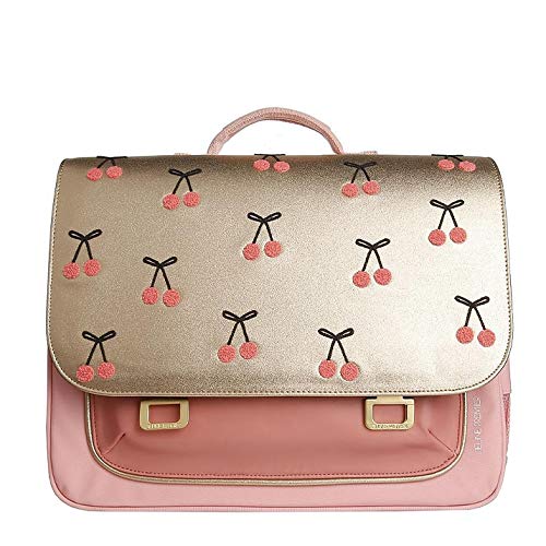 Cartable jeune premier rose et or motif cerises pour fille, 38 cm