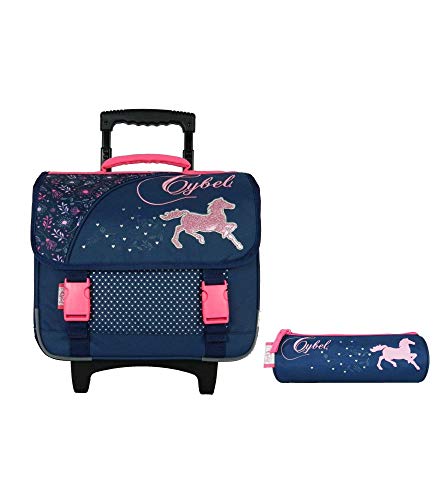 Cartable trolley cheval Cybel pour l'école et trousse assortie