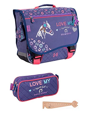 Cartable cheval STELLA BIANCA violet Original et tendance pour l'école et trousse assortie