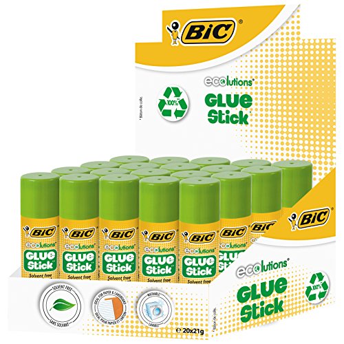 Tube de colle Bic sans solvant fabriqués avec du plastique recyclé à 100%, 21 grammes, lots de 20