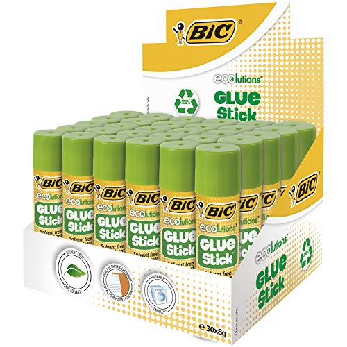 Tube de colle Bic sans solvant fabriqués avec du plastique recyclé à 100%, 8 grammes, lots de 30