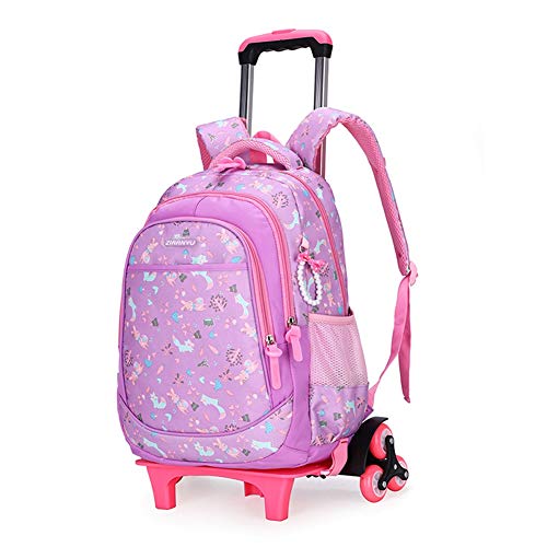 Cartable trolley rose mauve animaux lapin chat