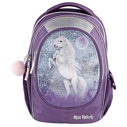 Sac à dos avec cheval et pompon Miss Melody pour l'école mauve