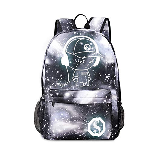 Sac à dos Galaxy lumineux Fandare noir et blanc pour le collège avec motif lumineux et port de charge USB