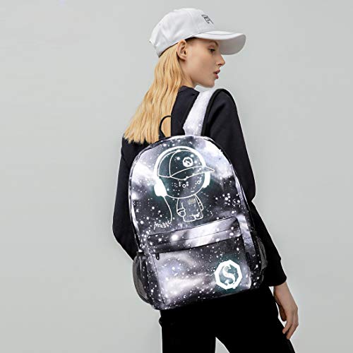 Sac à dos Galaxy lumineux Fandare noir et blanc pour le collège avec motif lumineux et port de charge USB