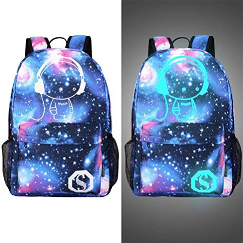 Sac à dos Galaxy lumineux Fandare noir et bleu violet pour le collège avec motif lumineux et port de charge USB