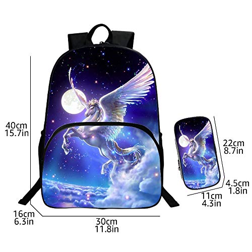 Sac à dos Galaxy violet, bleu pour le collège avec licorne et trousse assortie