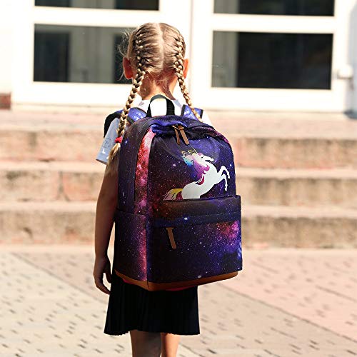 Sac à dos Galaxy violet et rose pour le collège avec licorne et trousse assortie