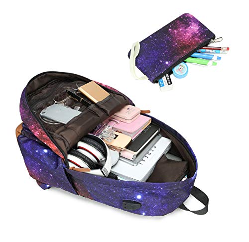 Sac à dos Galaxy violet et rose pour le collège avec licorne et trousse assortie