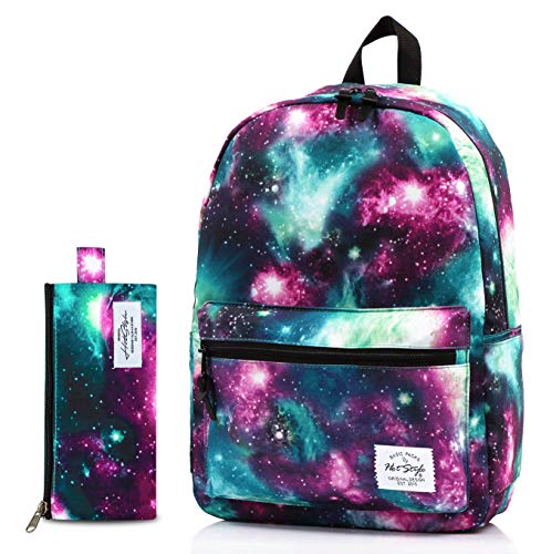 Sac à dos Galaxy Hotstyle vert et rose avec trousse assortie pour le collège