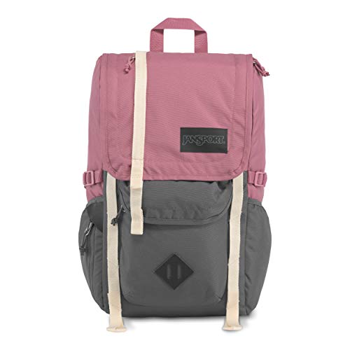 Sac à dos JanSport étudiant look vintage gris et rose avec lanières