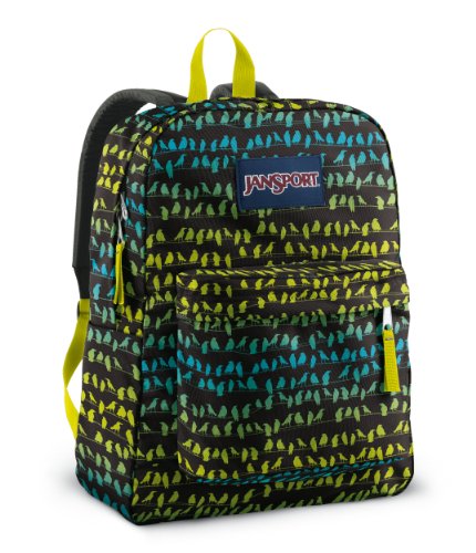 Sac à dos JanSport Superbreak rayures oiseaux vert et noir