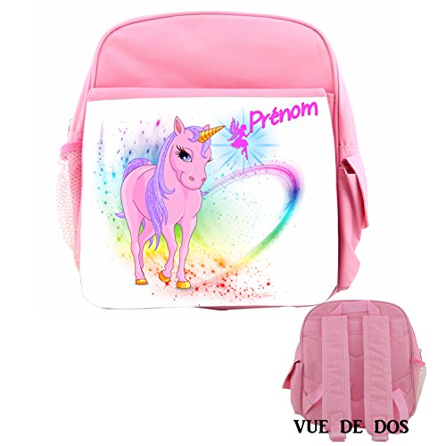 Cartable sac à dos maternelle fille avec licorne personnalisable pour le prénom