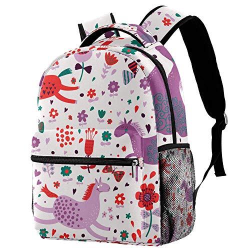 Sac à dos école motif chevaux et fleurs pour l'école