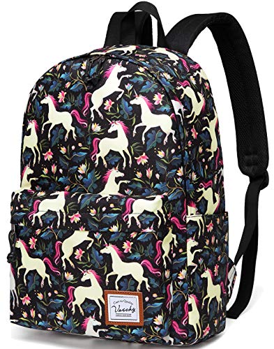 Sac à dos avec motif licornes et fleurs pour l'école ou le collège noir VASCHY