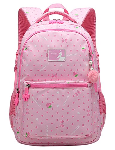 Sac à dos fille rose girly avec pompon pour le cm1 ou cm2