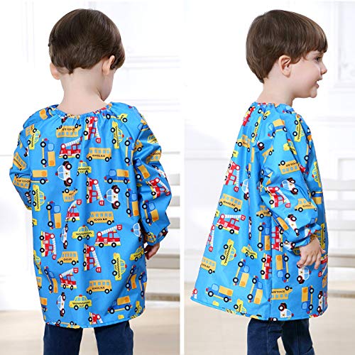 Blouse tablier de peinture pour l'école maternelle en polyester imprimé voitures, imperméable