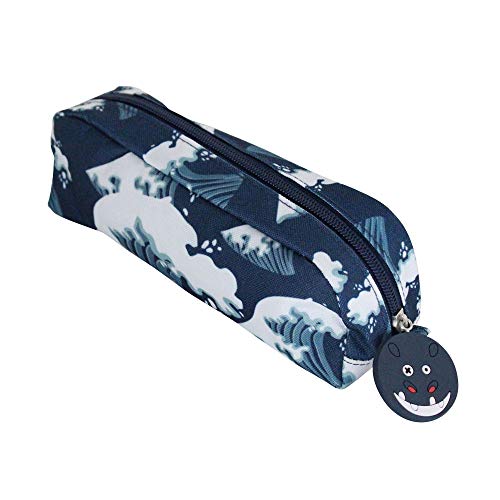 Trousse rectangulaire bleue imprimé vagues Les DEGLINGOS, l'hippopotame